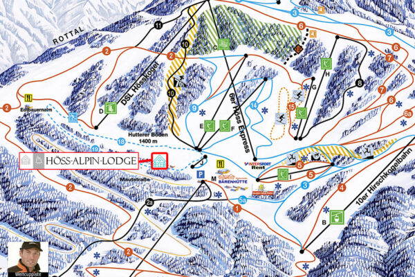 Karte unserer Apartments und des Skigebiets Höß Alpine Lodge Hinterstoder